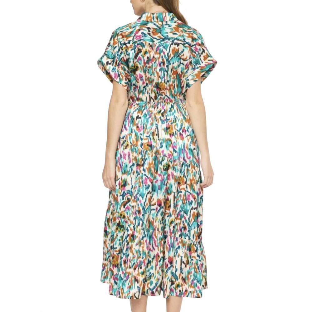 NEW ENTRO satin printed midi dress in ivory - Picture 3 of 3